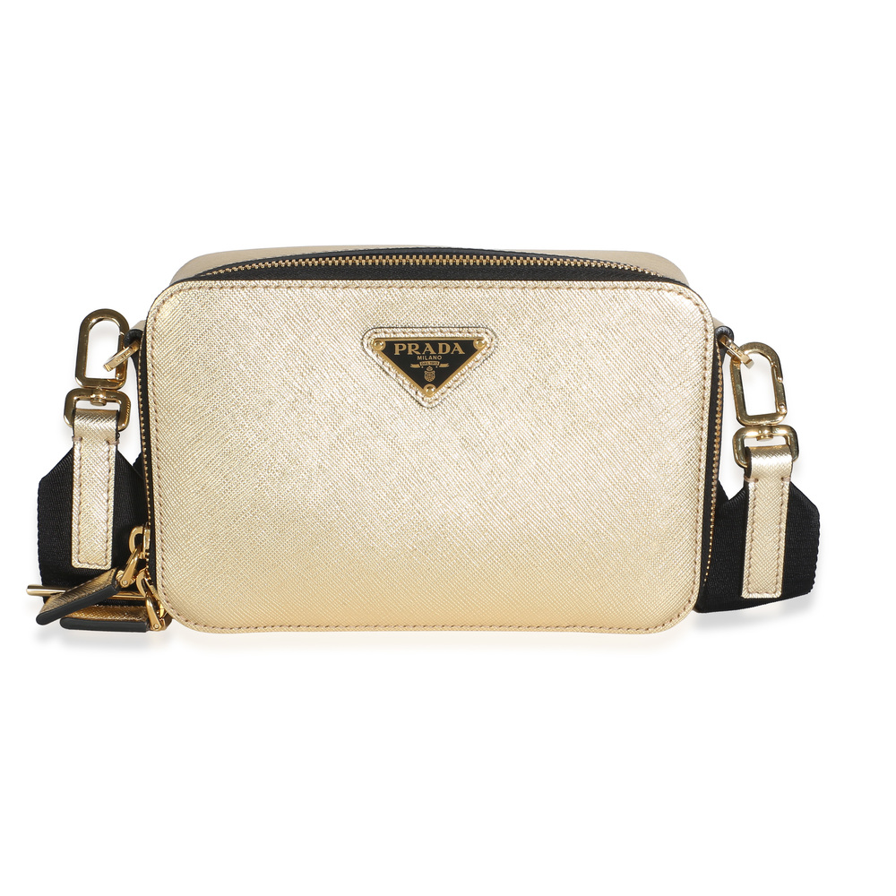 Prada Gold Saffiano Travel Small Brique Crossbody Bag
